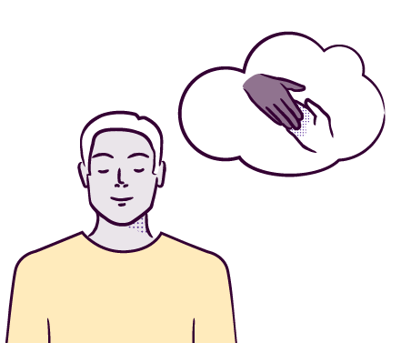 man with thought bubble of two hands touching