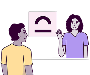 Illustration of person waving in front of the Head to Health logo