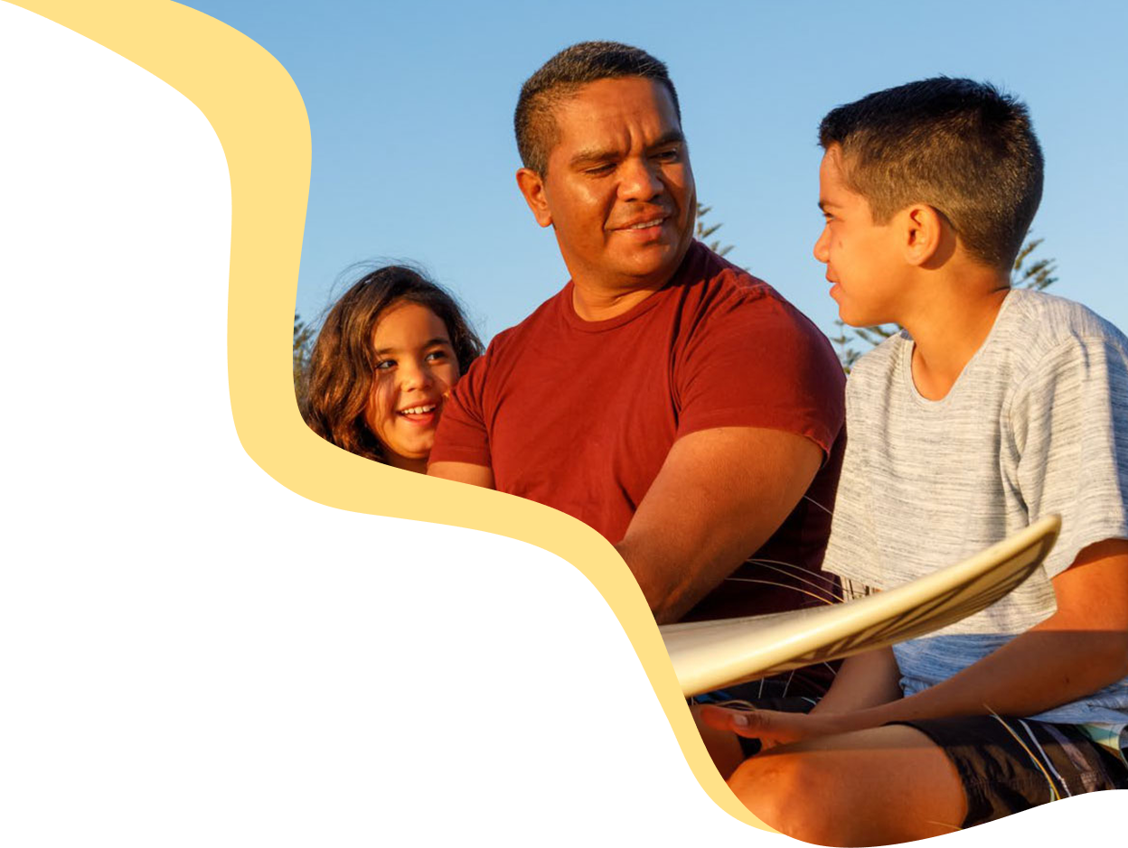 Man sitting with two children