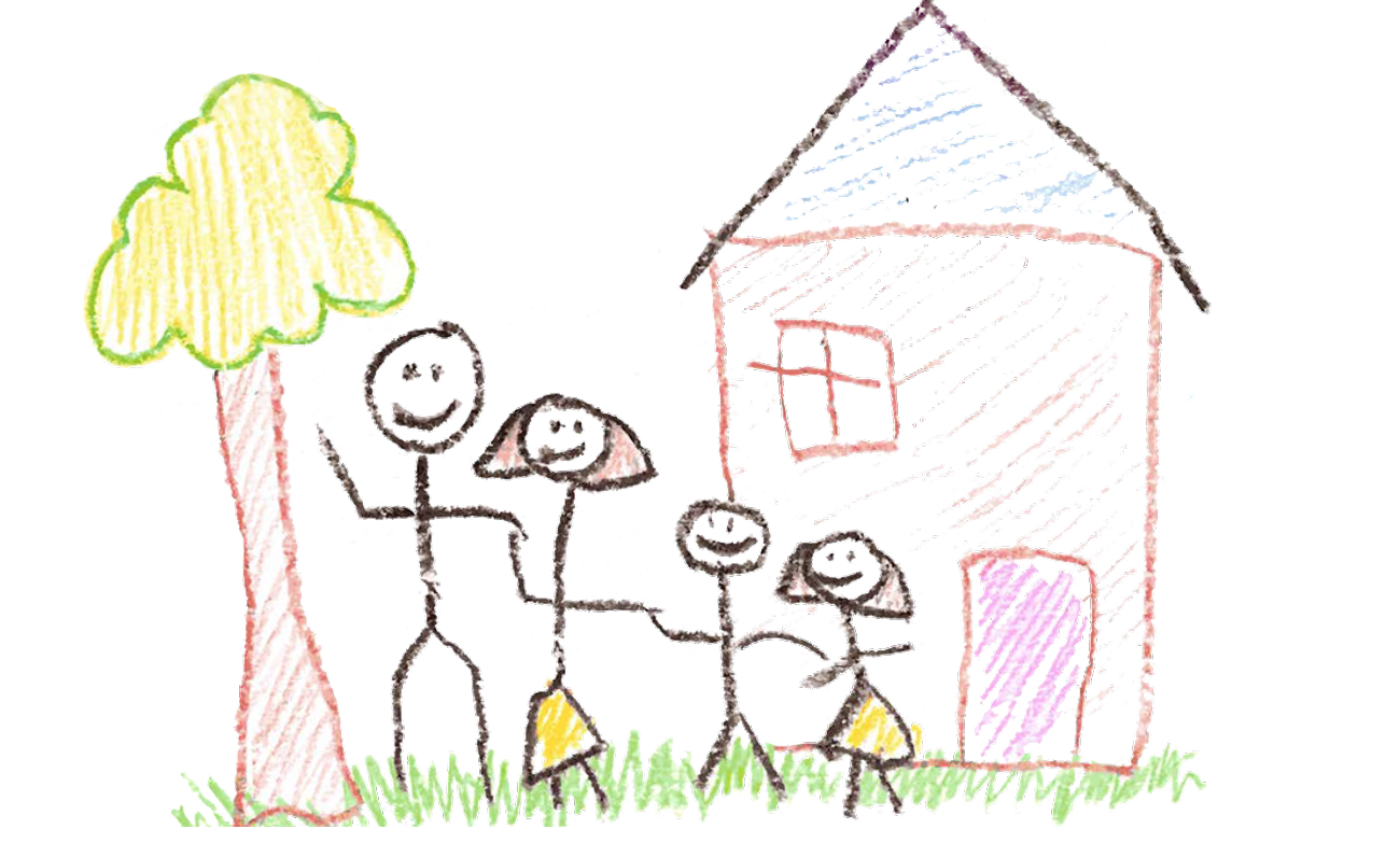 Children artwork of family in front of a house
