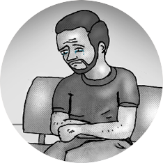 A character is looking very sad.