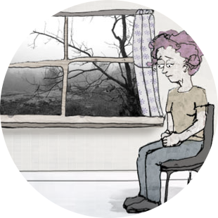 Image: Nora is sitting looking bleakly out the window.