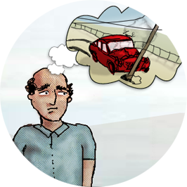 Image: A character is remembering a car crash they
    were involved in.
